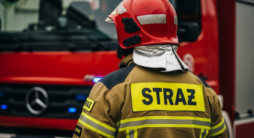 Pożar drewnianego budynku w Pniównie: strażacy walczą z ogniem